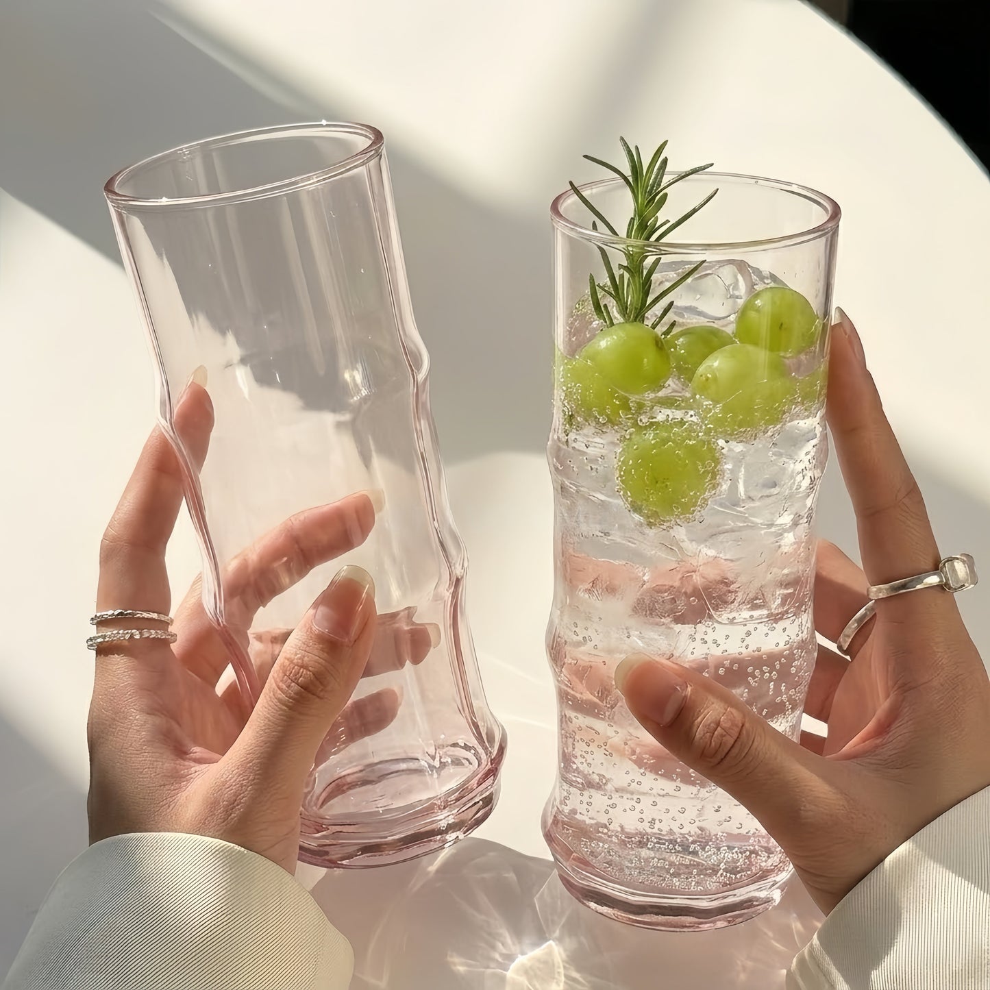 Pink Bamboo-Joint Aesthetic Glass Cup
