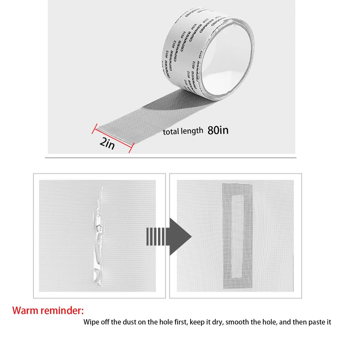 Grey Window Screen Repair Tape, 2IN X 30FT (360IN) Screen Repair Kit for Windows or Doors, Strong Adhesive Patch Kit Fiberglass Mesh Tape