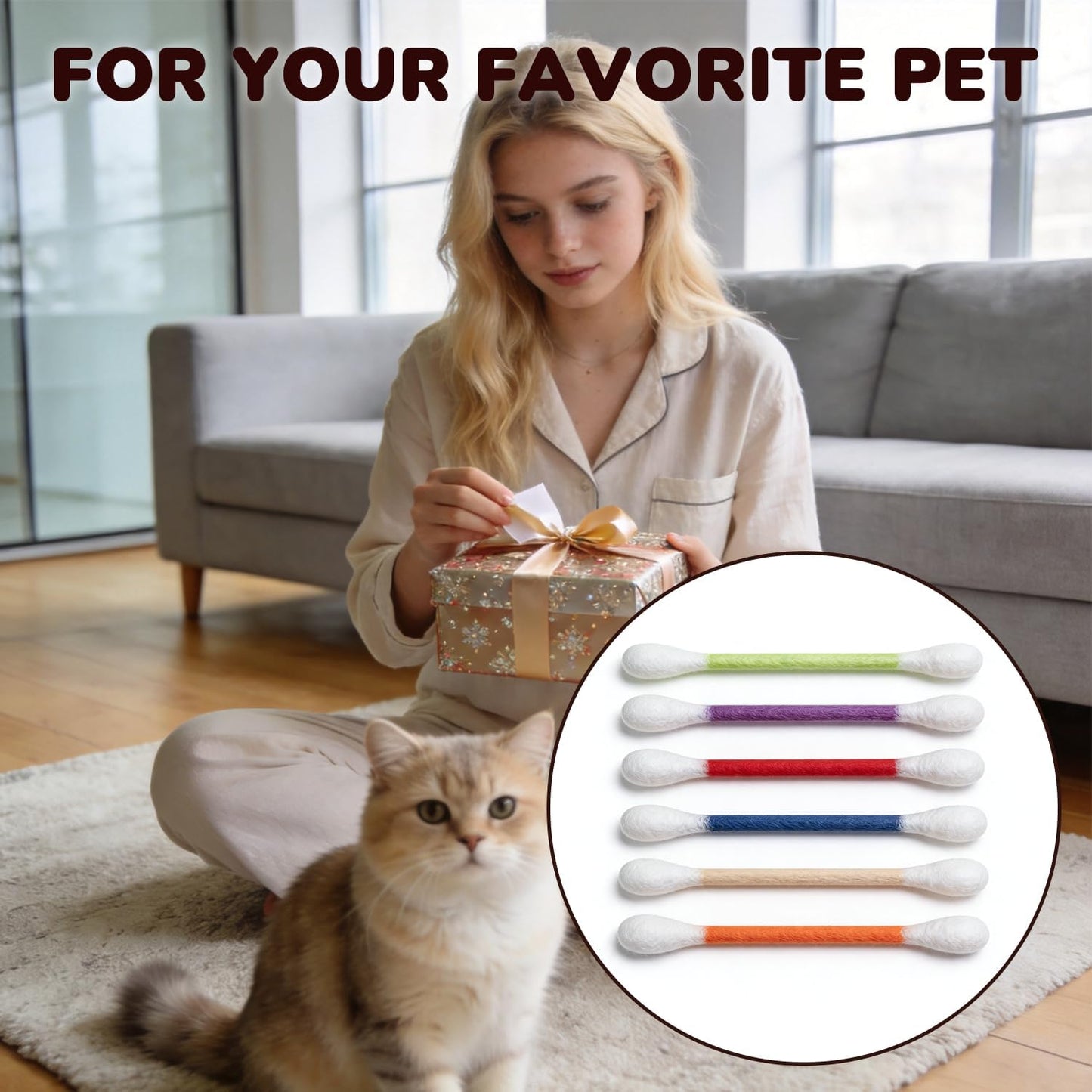 Swabs Cat Toys with Catnip, Giant Qtip Chew Sticks & Teething Ropes for Boredom Relief, Durable Interactive Felt Kitty Kicker Toy for Exercise.