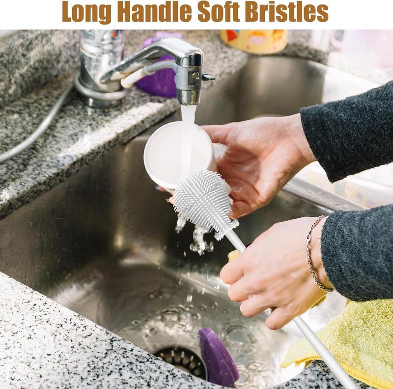 Buy one get one free 360° Silicone Bottle Cleaning Brush with Long Handle – Soft Bristle Cup Cleaner for Baby Bottles, Sports Bottles, Hydro Flasks, Lids, Teapots, Bowls & Narrow Containers Bottlewasher