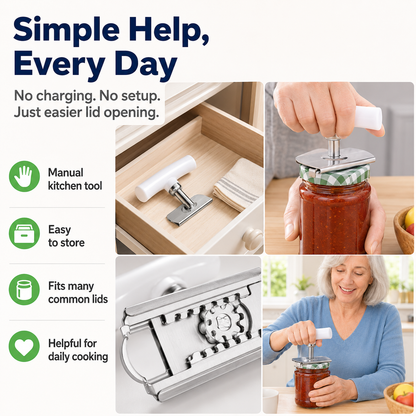⚡Adjustable Jar Opener for Seniors with Arthritis – Stainless Steel Easy-Grip Lid Opener for Weak Hands, Fits 1–4 Inch Lids
