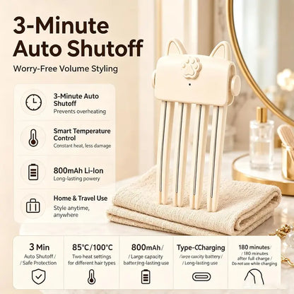 🎉48k+ Sold 💇 Wireless Hot Curler for Adding Volume to Hair Roots. Portable Styling Tool for Travel, Ideal for Fine and Straight Hair