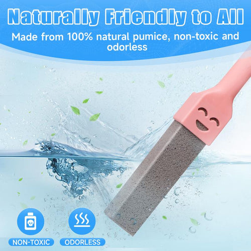 Pumice Stone Toilet Bowl Cleaner with Ergonomic Long Handle | Hard Water Ring & Limescale Stain Remover for Bathroom, Sink, Tile, Bath-tub and BBQ Grill