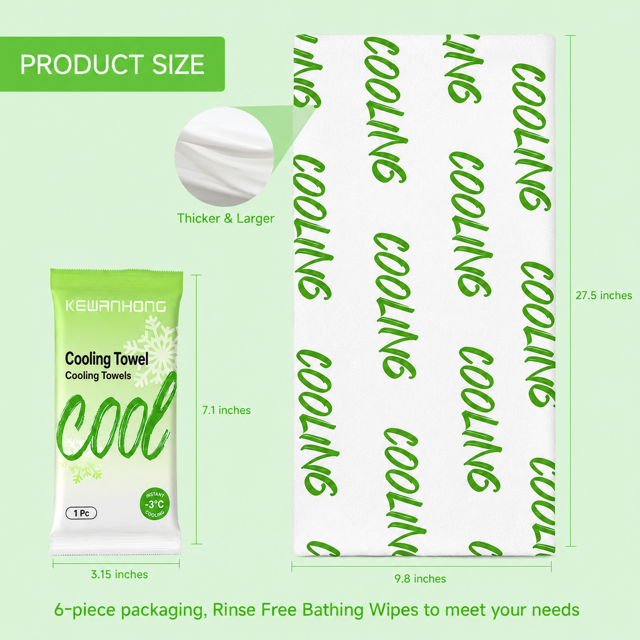 Cooling Body Wipes, Individually Wrapped Body Cooling Wipes for Gym, Hot Weather, Travel & Camping, Extra Thick Oversized No-Rinse Shower Wipes, Mint Chill Scent