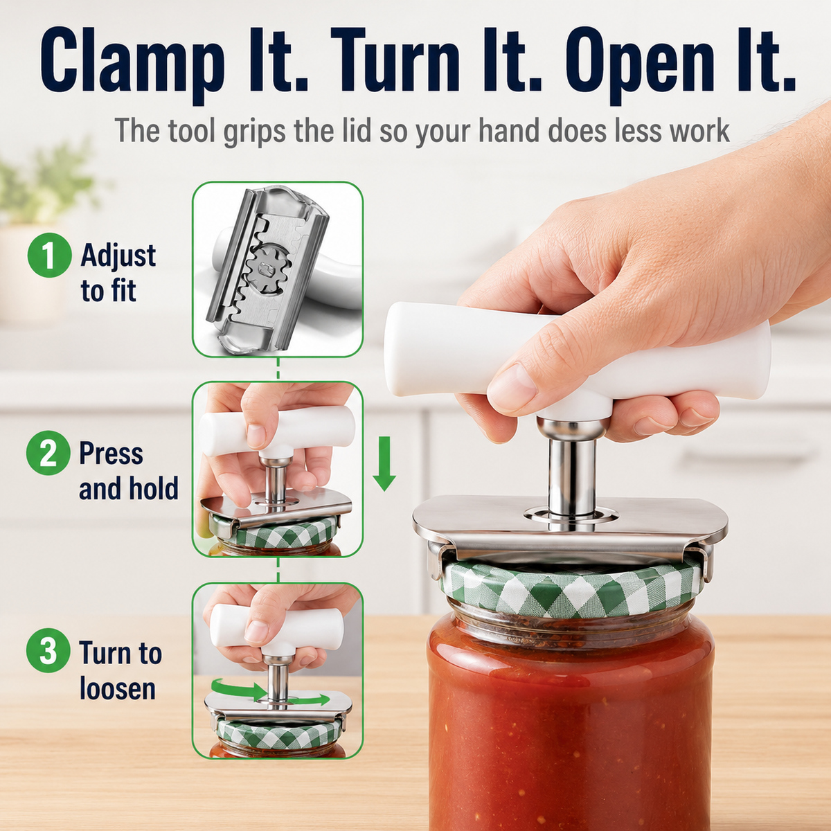 ⚡Adjustable Jar Opener for Seniors with Arthritis – Stainless Steel Easy-Grip Lid Opener for Weak Hands, Fits 1–4 Inch Lids