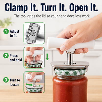 ⚡Adjustable Jar Opener for Seniors with Arthritis – Stainless Steel Easy-Grip Lid Opener for Weak Hands, Fits 1–4 Inch Lids