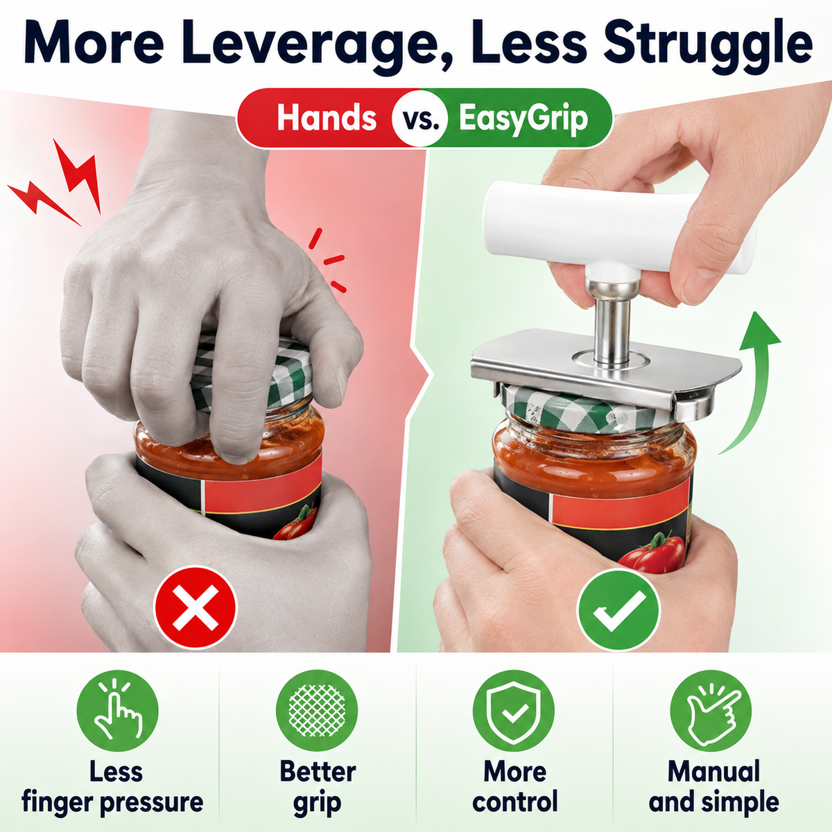 ⚡Adjustable Jar Opener for Seniors with Arthritis – Stainless Steel Easy-Grip Lid Opener for Weak Hands, Fits 1–4 Inch Lids