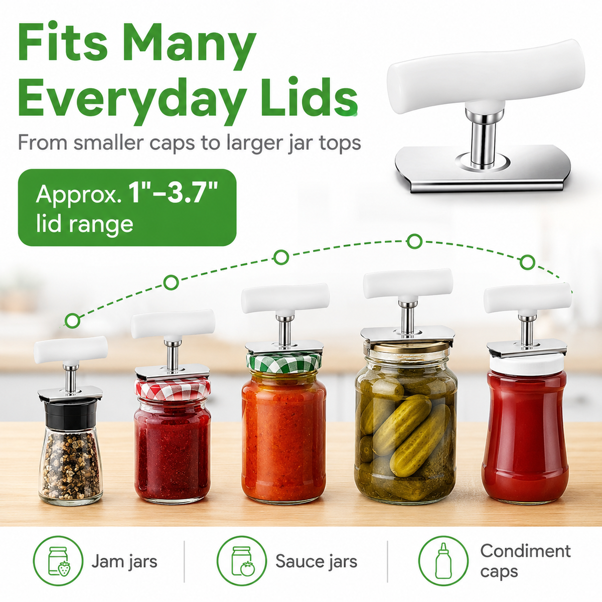 ⚡Adjustable Jar Opener for Seniors with Arthritis – Stainless Steel Easy-Grip Lid Opener for Weak Hands, Fits 1–4 Inch Lids
