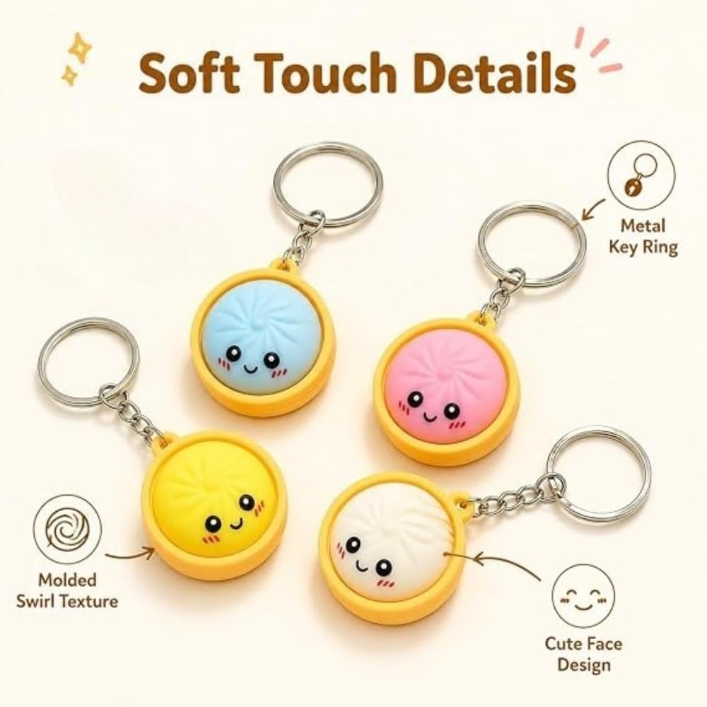 Cute Dumpling Pressable Squishies Fidget Keychain - PVC Food-Shaped Bag Charm, Wear-Resistant Fidget Toy, Mini Unique Gift for Kids, Party Bags & Gifts Supplies, Bag Charms,sohochic
