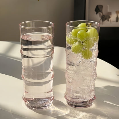 Pink Bamboo-Joint Aesthetic Glass Cup