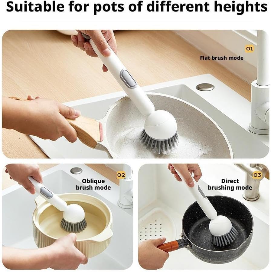 Dish Brush -6-in-1 Dish Brush with Detergent Dispenser - Adjustable Angle & Rotating Scrub Brush for Pots, Pans, Dishes & Utensils | Kitchen Cleaning Brush with Wall Mount for Sink, Stove & Cookware