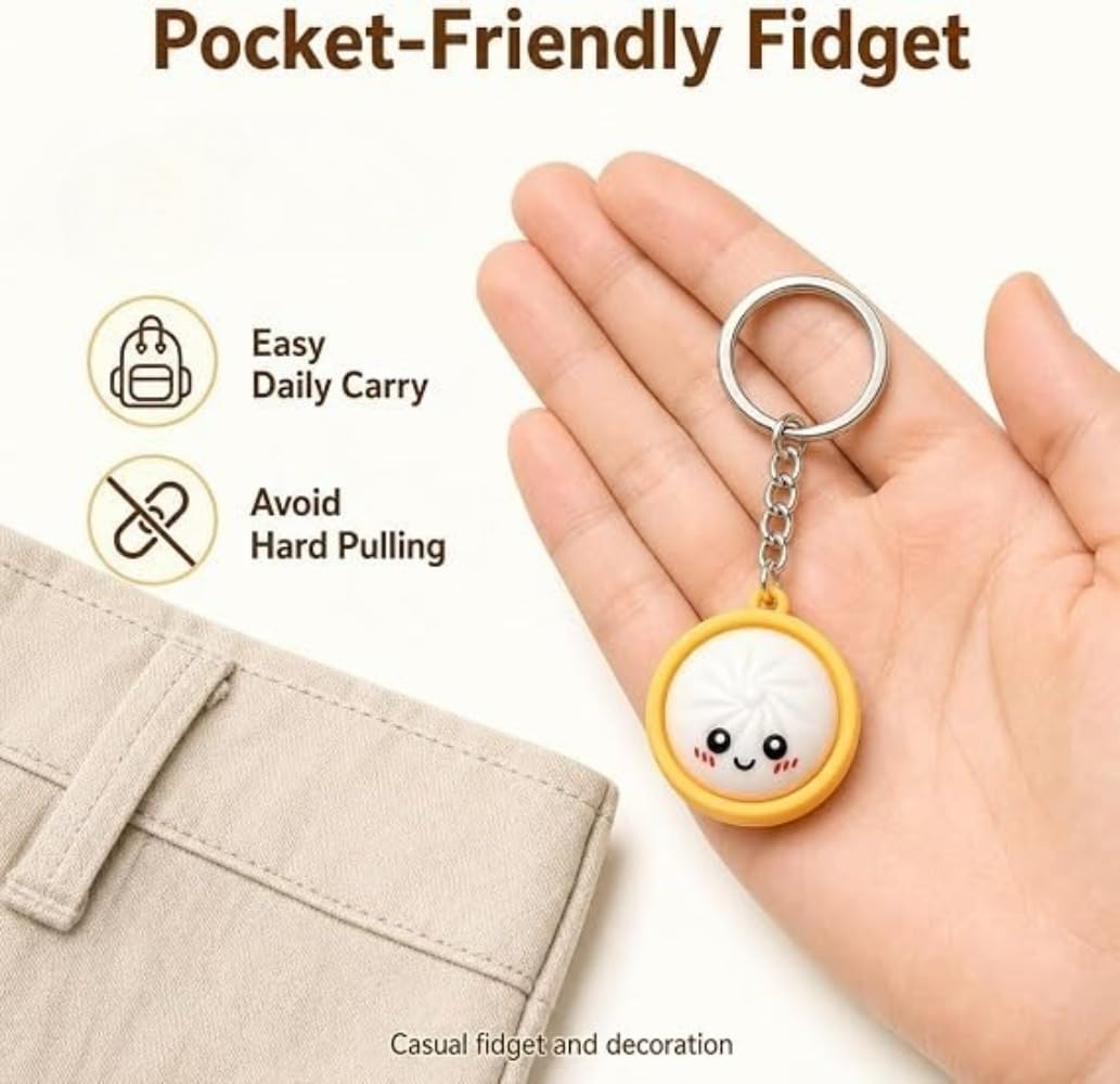 Cute Dumpling Pressable Squishies Fidget Keychain - PVC Food-Shaped Bag Charm, Wear-Resistant Fidget Toy, Mini Unique Gift for Kids, Party Bags & Gifts Supplies, Bag Charms,sohochic