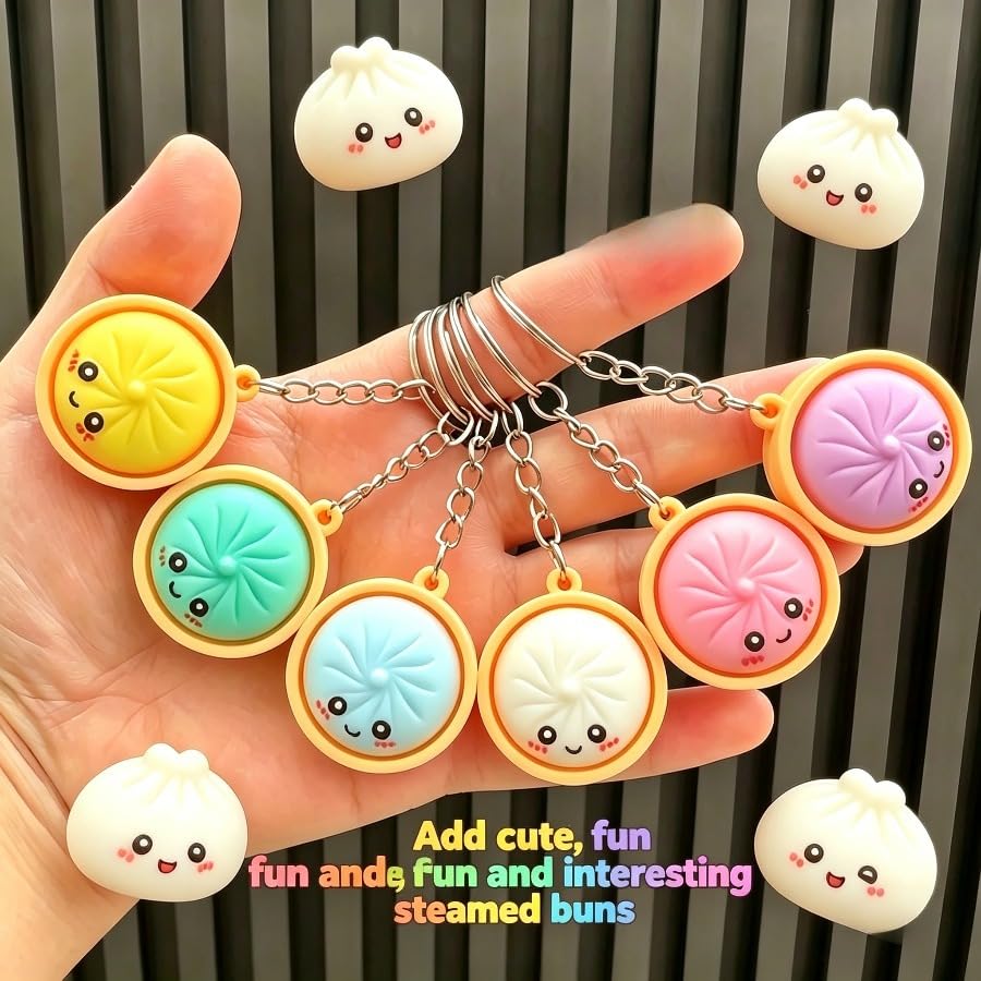 Cute Dumpling Pressable Squishies Fidget Keychain - PVC Food-Shaped Bag Charm, Wear-Resistant Fidget Toy, Mini Unique Gift for Kids, Party Bags & Gifts Supplies, Bag Charms,sohochic