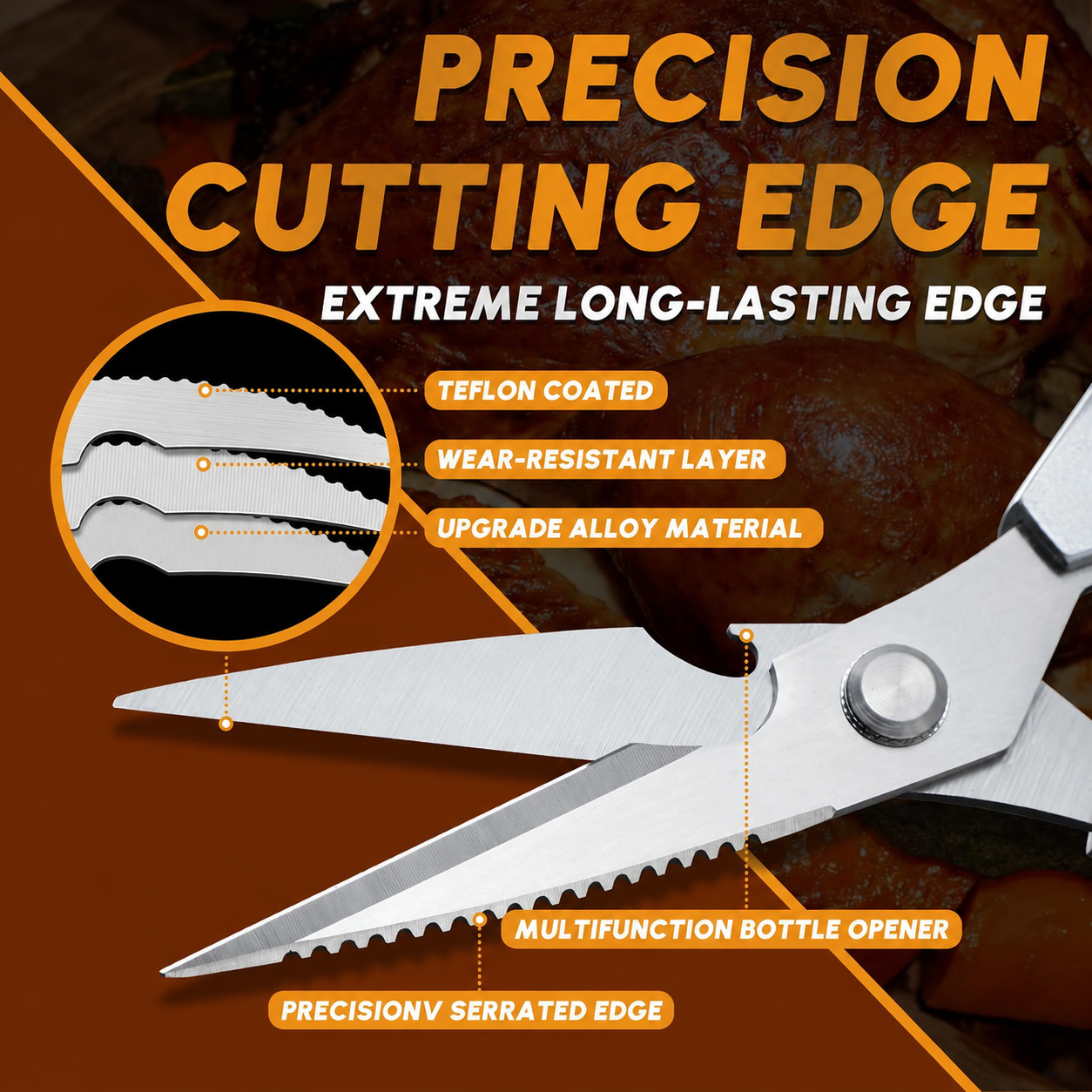 Kitchen Scissors All Purpose -FallFreshness- Stainless Steel Kitchen Shears, Sharp Silver Meat Scissors, Dishwasher Safe, Poultry Shears, Japanese Cooking Scissors for Food, Chicken Bones, and Turkey, Christmas Gift!