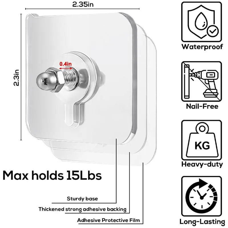 Adhesive Frame Hooks Wall Mount Self-Adhesive Hooks Suitable for Bathroom and Kitchen Decoration