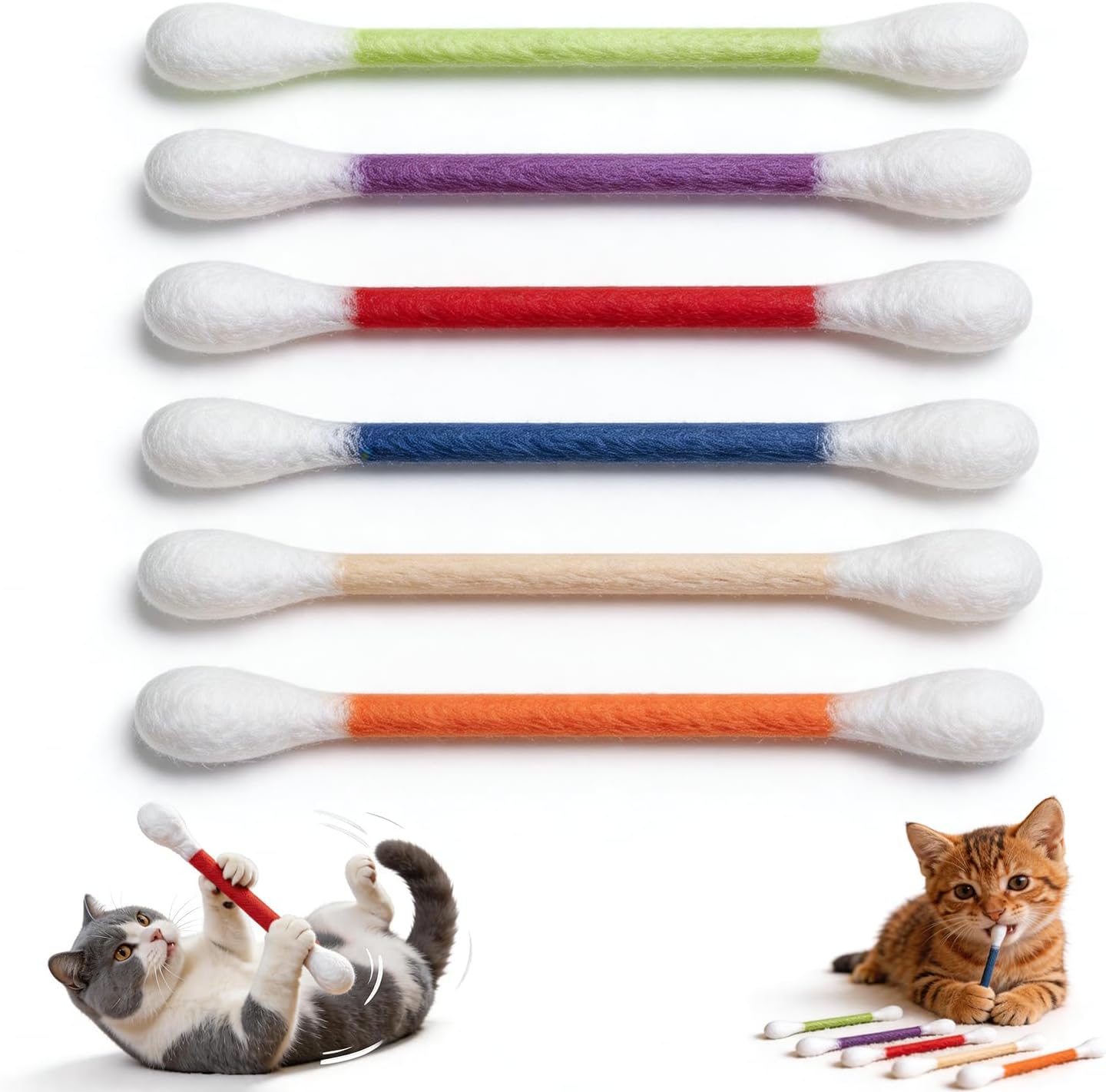 Swabs Cat Toys with Catnip, Giant Qtip Chew Sticks & Teething Ropes for Boredom Relief, Durable Interactive Felt Kitty Kicker Toy for Exercise.