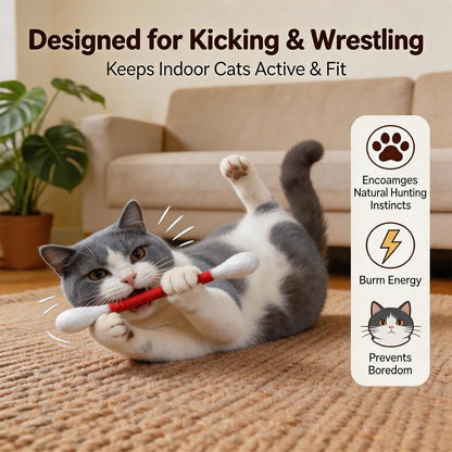 Swabs Cat Toys with Catnip, Giant Qtip Chew Sticks & Teething Ropes for Boredom Relief, Durable Interactive Felt Kitty Kicker Toy for Exercise.