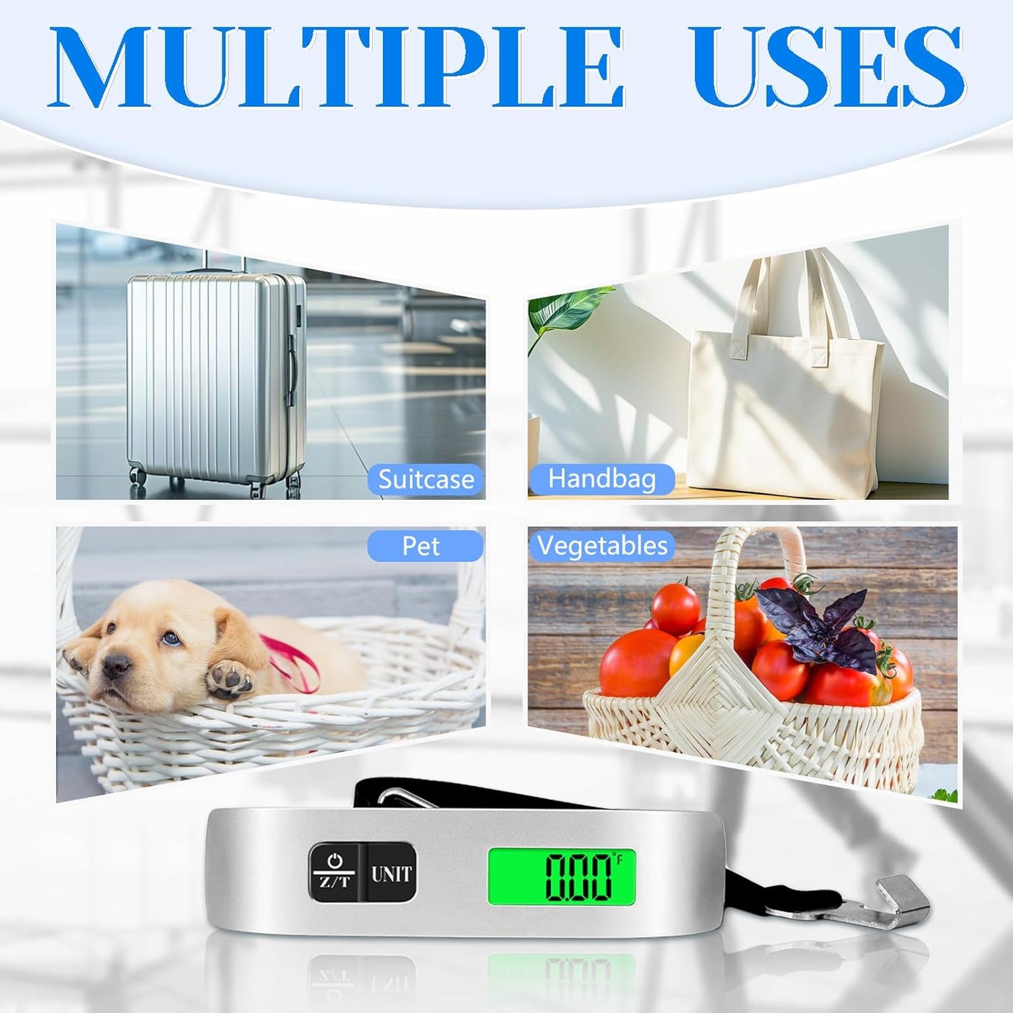 Digital Luggage Scale, 110lbs Hanging Baggage Scale with Backlit LCD Display, Portable Suitcase Weighing Scale, Travel Luggage Weight Scale with Hook, Strong Straps for Travelers