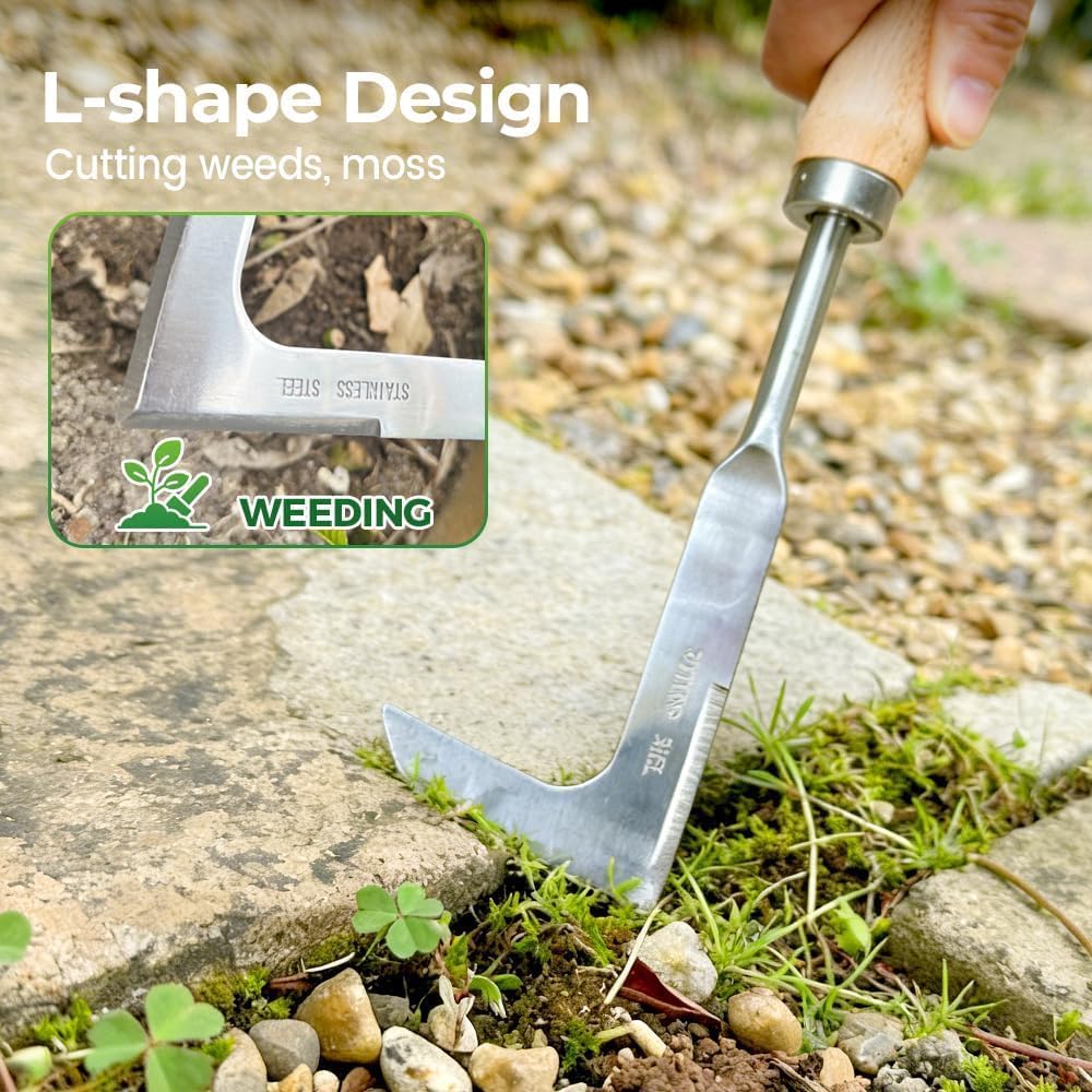 Crack Weeder Crevice Weeding Tool Stainless Steel Manual Weeder Beech Handle Gardening Tool
