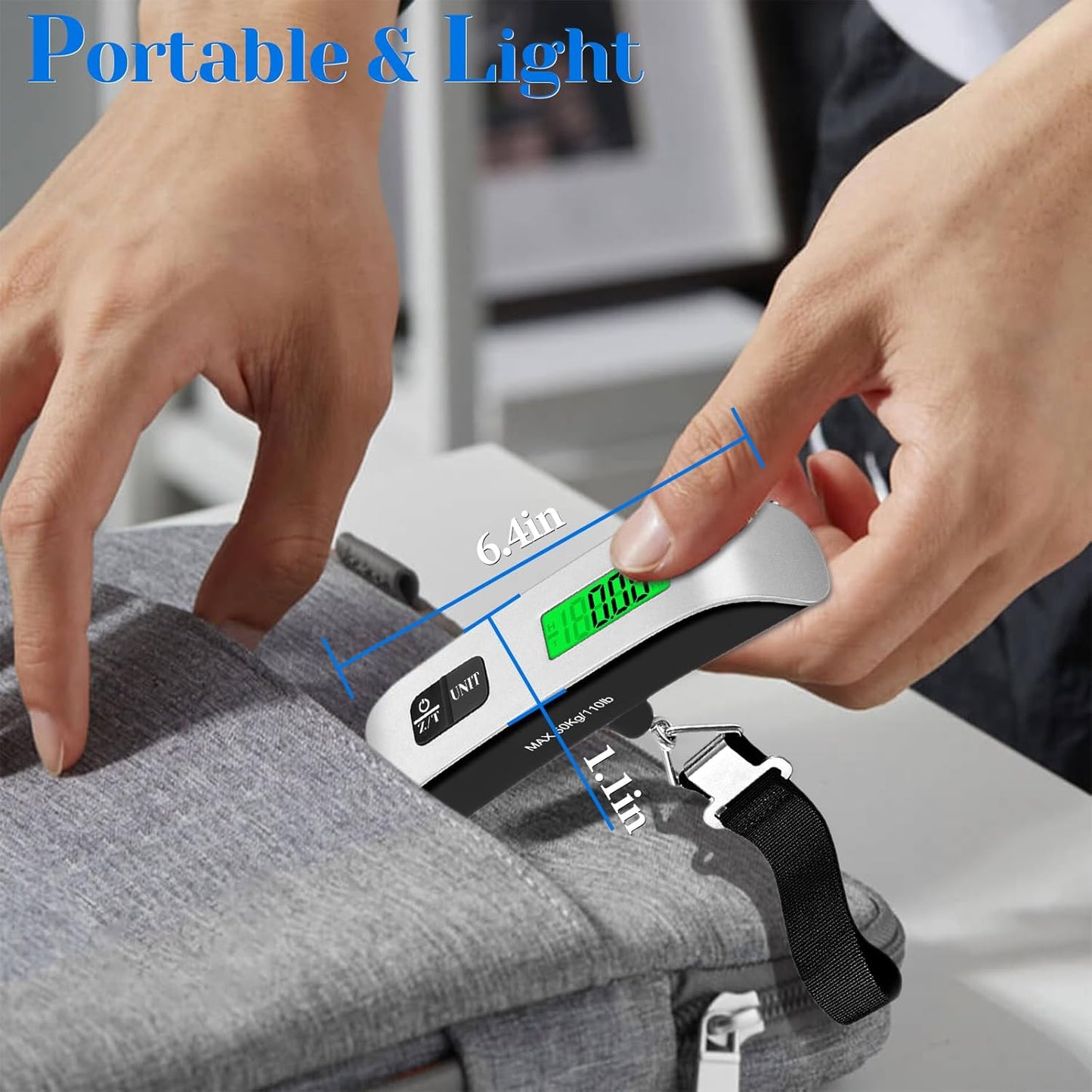 Digital Luggage Scale, 110lbs Hanging Baggage Scale with Backlit LCD Display, Portable Suitcase Weighing Scale, Travel Luggage Weight Scale with Hook, Strong Straps for Travelers