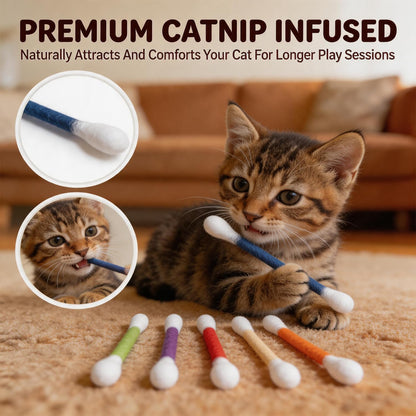 Swabs Cat Toys with Catnip, Giant Qtip Chew Sticks & Teething Ropes for Boredom Relief, Durable Interactive Felt Kitty Kicker Toy for Exercise.