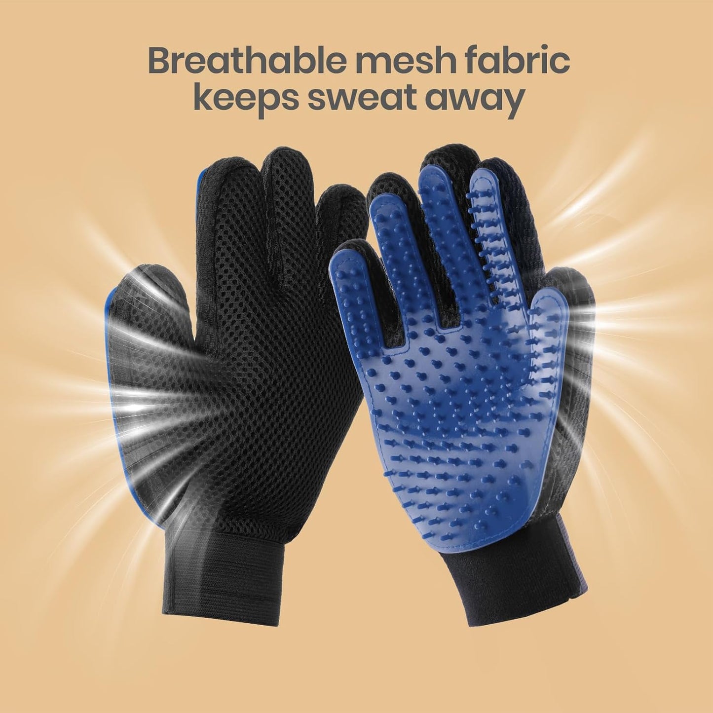Pet Hair Removal Glove with 255 Silicone Tips for Dogs & Cats, Right Blue | 2-in-1 Deshedding & Massage Mitt, 5-Finger Flexible Design, for Bathing & Grooming, Safe for Long/Short/Curly Hair Pets