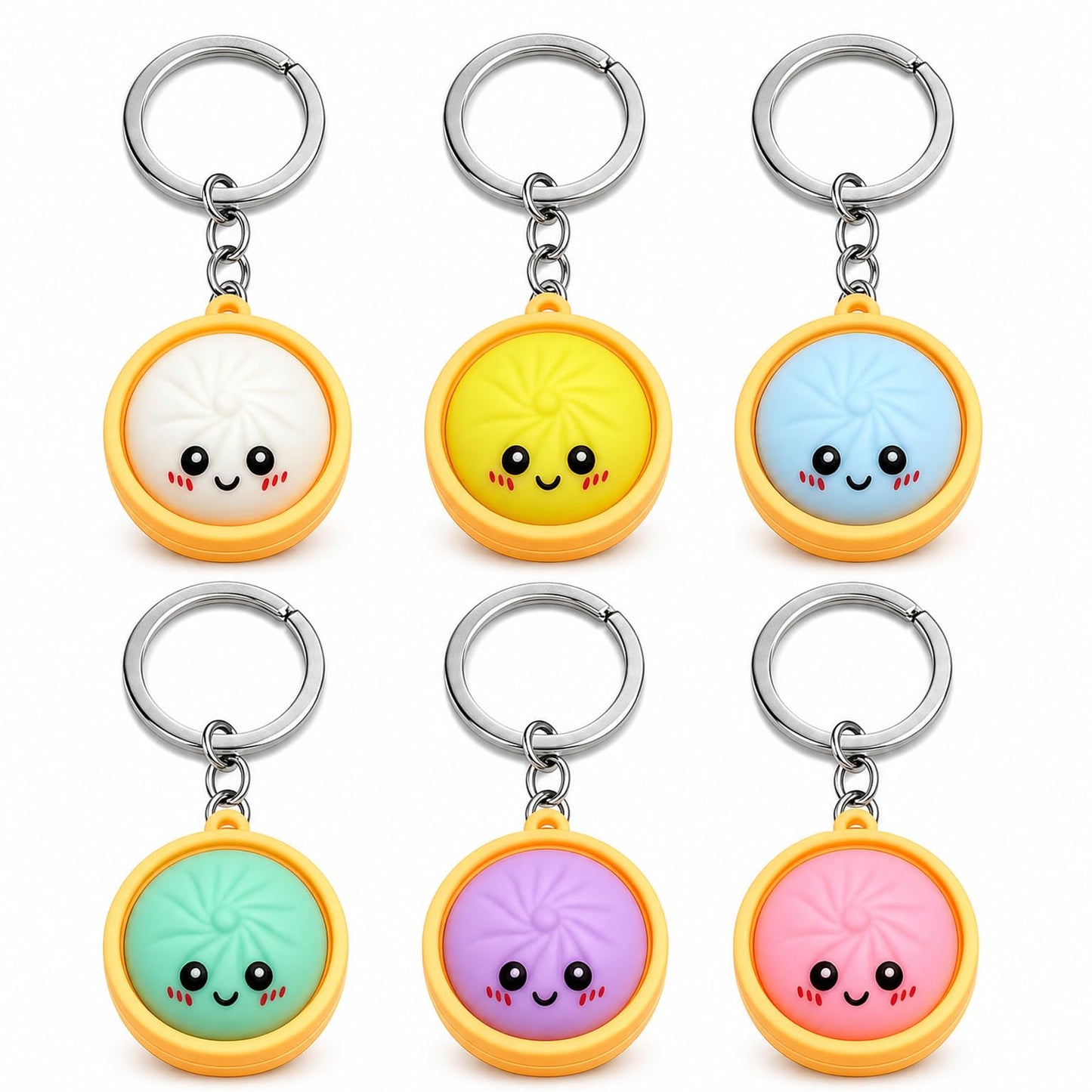 Cute Dumpling Pressable Squishies Fidget Keychain - PVC Food-Shaped Bag Charm, Wear-Resistant Fidget Toy, Mini Unique Gift for Kids, Party Bags & Gifts Supplies, Bag Charms,sohochic