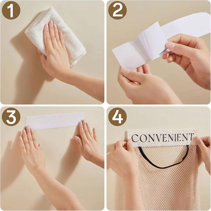 Grocery Garbage Bag Holder Trash Bag Dispenser Sticky Wall Mounted Mesh Convenient Storage for Home Kitchen Shopping Garbage Bags Reusable Product Tote Bags,Reusable Hanging Organizer for Socks, Underwear & Closet Sundries