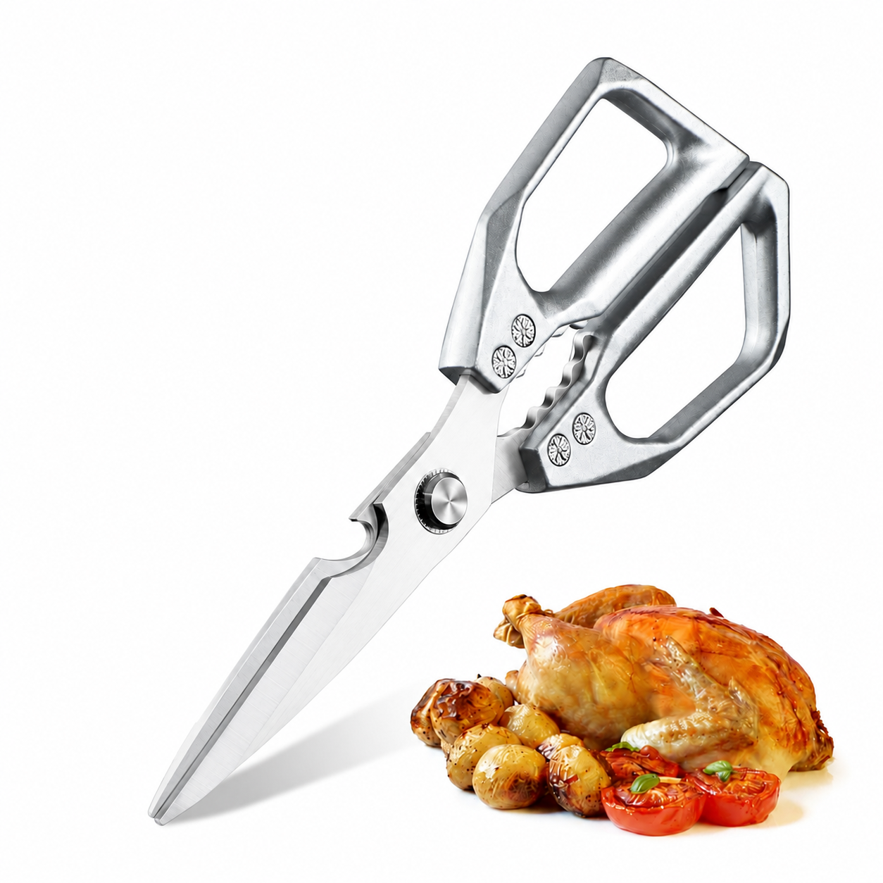 Kitchen Scissors All Purpose -FallFreshness- Stainless Steel Kitchen Shears, Sharp Silver Meat Scissors, Dishwasher Safe, Poultry Shears, Japanese Cooking Scissors for Food, Chicken Bones, and Turkey, Christmas Gift!