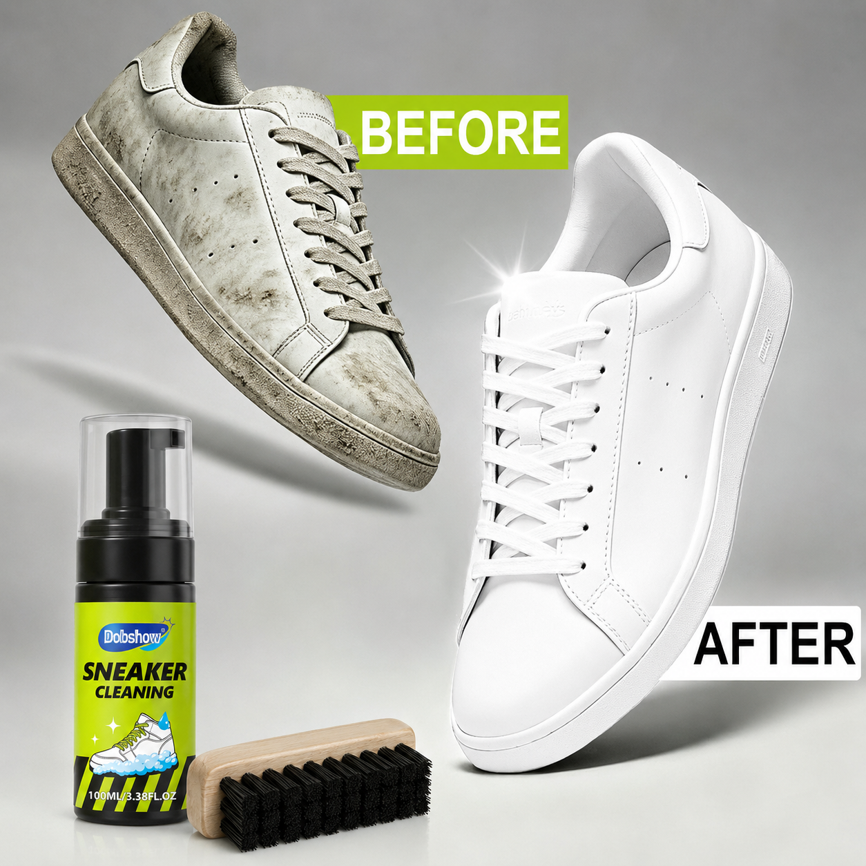 Sneaker Cleaning Kit Premium Foam Shoe Cleaner for White Shoes, PU & Synthetic Leather, Canvas, Mesh & Rubber Gentle, Non-Bleach Formula with Brush, Microfiber Towel & Cleaning Wipe 100ml