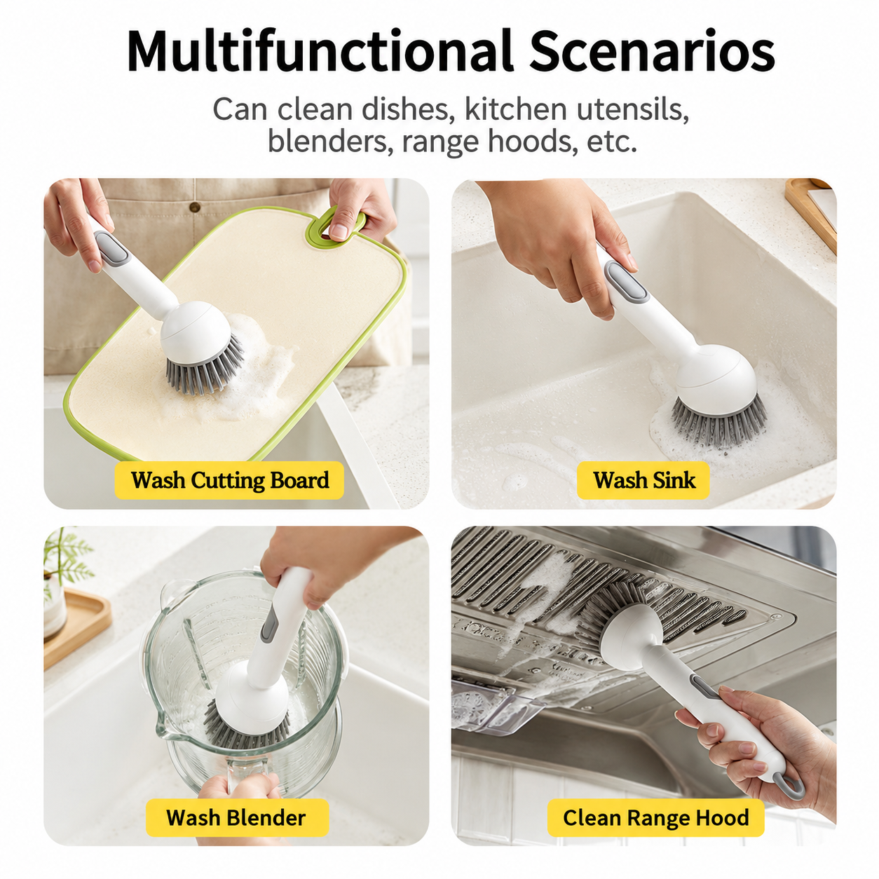 Dish Brush -6-in-1 Dish Brush with Detergent Dispenser - Adjustable Angle & Rotating Scrub Brush for Pots, Pans, Dishes & Utensils | Kitchen Cleaning Brush with Wall Mount for Sink, Stove & Cookware