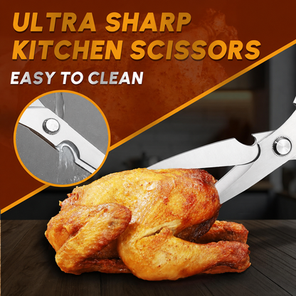 Kitchen Scissors All Purpose -FallFreshness- Stainless Steel Kitchen Shears, Sharp Silver Meat Scissors, Dishwasher Safe, Poultry Shears, Japanese Cooking Scissors for Food, Chicken Bones, and Turkey, Christmas Gift!