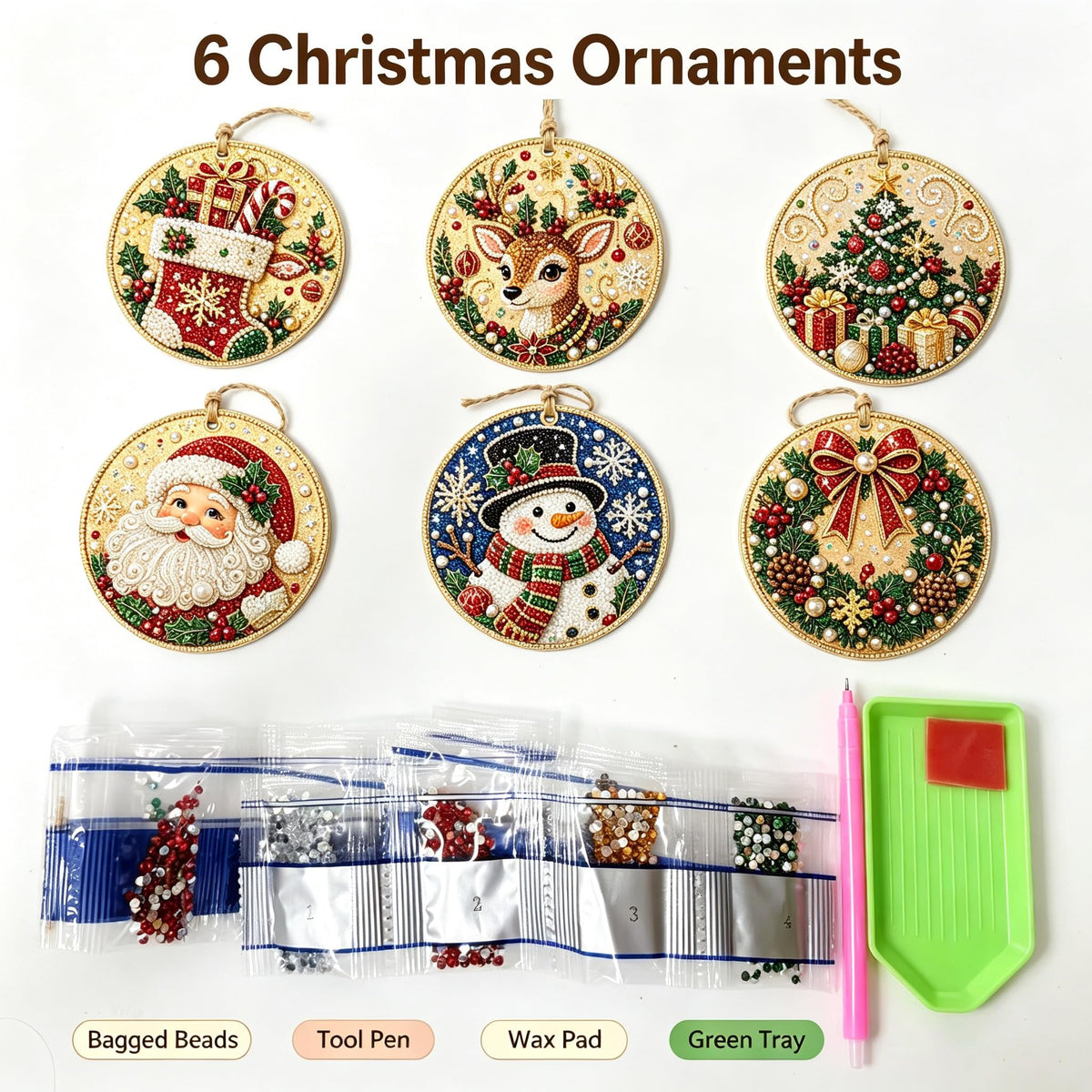 Christmas DIY Diamond Painting Ornaments Kit, Xmas Tree Hanging Pendant, Handmade Craft Decoration Gift for Holiday Home Party