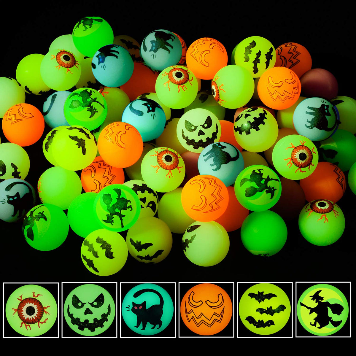 12 Pack Halloween Theme Designs Bouncing Balls, Glow in The Dark Bouncy Party Favors Supplies for Kids, Trick or Treating Goodie