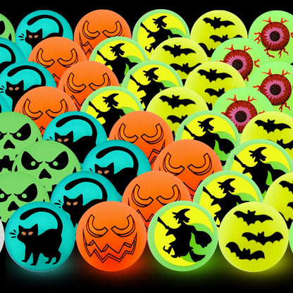 12 Pack Halloween Theme Designs Bouncing Balls, Glow in The Dark Bouncy Party Favors Supplies for Kids, Trick or Treating Goodie