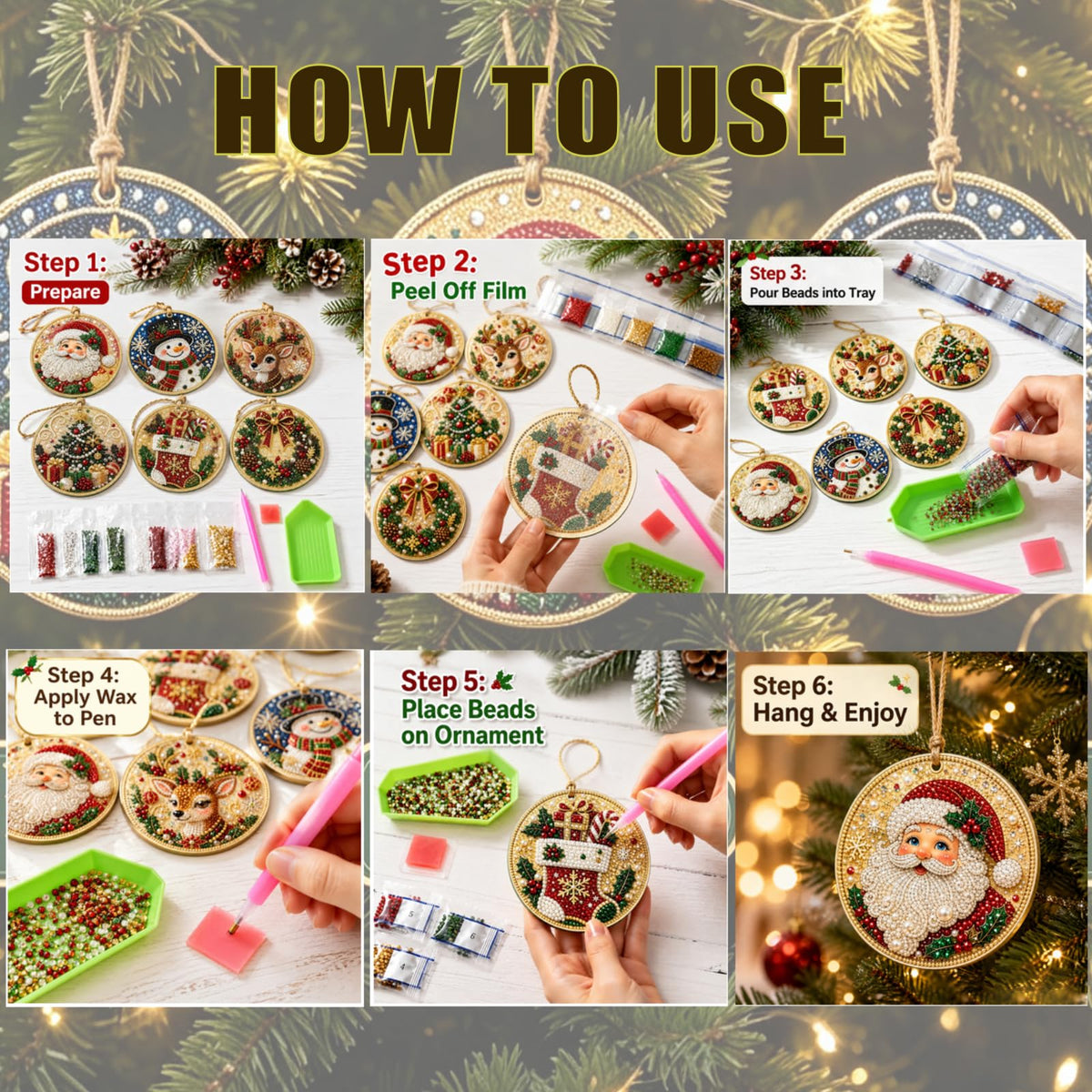 Christmas DIY Diamond Painting Ornaments Kit, Xmas Tree Hanging Pendant, Handmade Craft Decoration Gift for Holiday Home Party