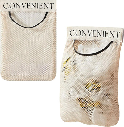 Grocery Garbage Bag Holder Trash Bag Dispenser Sticky Wall Mounted Mesh Convenient Storage for Home Kitchen Shopping Garbage Bags Reusable Product Tote Bags,Reusable Hanging Organizer for Socks, Underwear & Closet Sundries