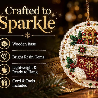 Christmas DIY Diamond Painting Ornaments Kit, Xmas Tree Hanging Pendant, Handmade Craft Decoration Gift for Holiday Home Party