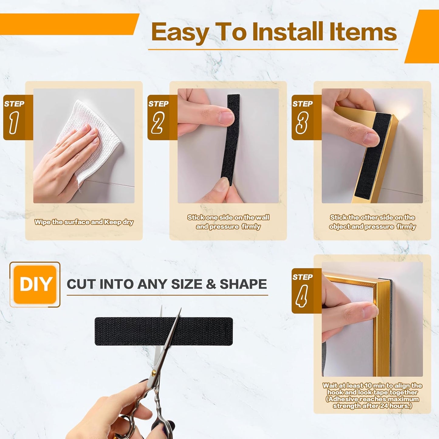 1x5 Inch Hook and Loop Strips, Nylon Self Adhesive Tape, Double Sided Strong Back Adhesive Tape and Dots for Office, Home and Crafting, Heavy Duty, Black