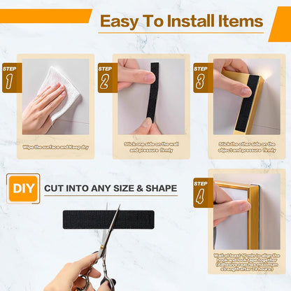 1x5 Inch Hook and Loop Strips, Nylon Self Adhesive Tape, Double Sided Strong Back Adhesive Tape and Dots for Office, Home and Crafting, Heavy Duty, Black