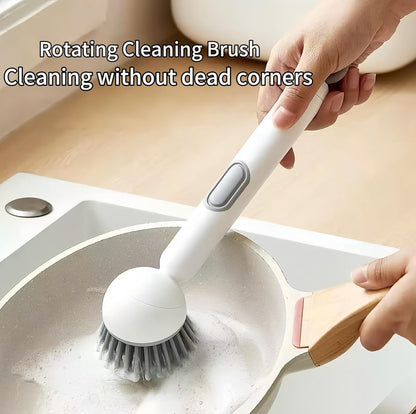 Dish Brush -6-in-1 Dish Brush with Detergent Dispenser - Adjustable Angle & Rotating Scrub Brush for Pots, Pans, Dishes & Utensils | Kitchen Cleaning Brush with Wall Mount for Sink, Stove & Cookware