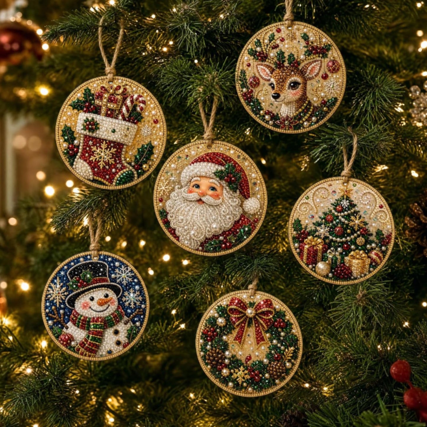 Christmas DIY Diamond Painting Ornaments Kit, Xmas Tree Hanging Pendant, Handmade Craft Decoration Gift for Holiday Home Party