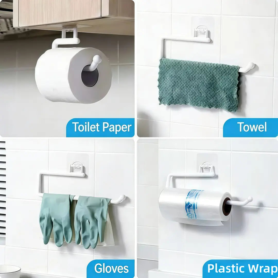 Self-Adhesive Paper Towel Holder Under Cabinet – No Drill Adhesive Paper Towel Rack for Kitchen & Bathroom – 11 Inch Wall Mount Roll Holder for Standard Rolls
