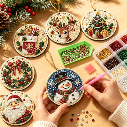 Christmas DIY Diamond Painting Ornaments Kit, Xmas Tree Hanging Pendant, Handmade Craft Decoration Gift for Holiday Home Party