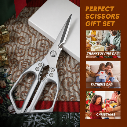 Kitchen Scissors All Purpose -FallFreshness- Stainless Steel Kitchen Shears, Sharp Silver Meat Scissors, Dishwasher Safe, Poultry Shears, Japanese Cooking Scissors for Food, Chicken Bones, and Turkey, Christmas Gift!
