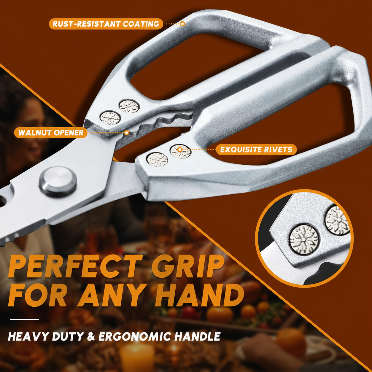 Kitchen Scissors All Purpose -FallFreshness- Stainless Steel Kitchen Shears, Sharp Silver Meat Scissors, Dishwasher Safe, Poultry Shears, Japanese Cooking Scissors for Food, Chicken Bones, and Turkey, Christmas Gift!