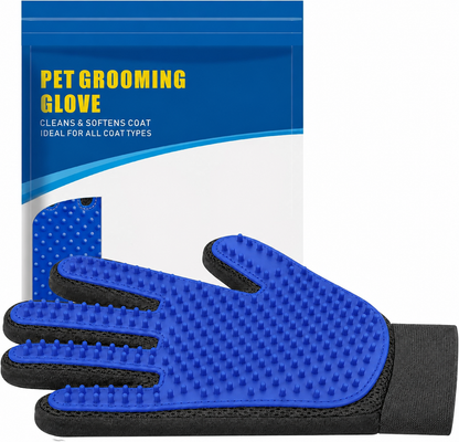 Pet Hair Removal Glove with 255 Silicone Tips for Dogs & Cats, Right Blue | 2-in-1 Deshedding & Massage Mitt, 5-Finger Flexible Design, for Bathing & Grooming, Safe for Long/Short/Curly Hair Pets